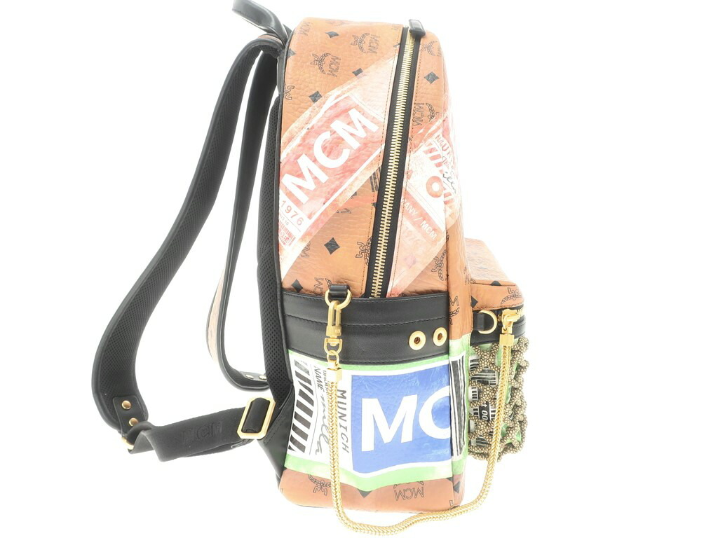 【中古】エムシーエムMCMStarkFlightPrintBackPackレザーバックパックリュックキャメル×マルチ【W