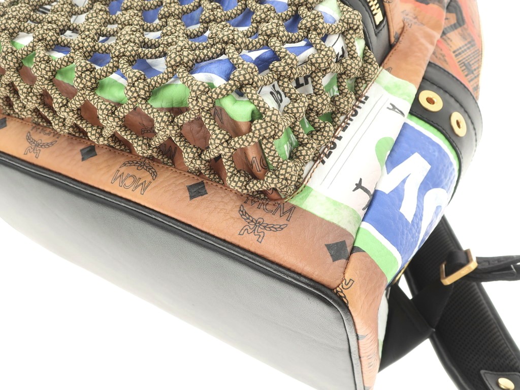 【中古】エムシーエムMCMStarkFlightPrintBackPackレザーバックパックリュックキャメル×マルチ【W