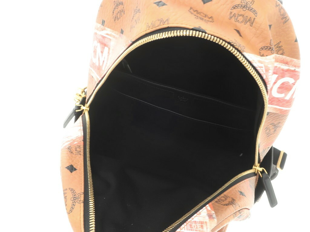 【中古】エムシーエムMCMStarkFlightPrintBackPackレザーバックパックリュックキャメル×マルチ【W