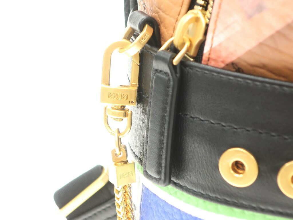 【中古】エムシーエムMCMStarkFlightPrintBackPackレザーバックパックリュックキャメル×マルチ【W