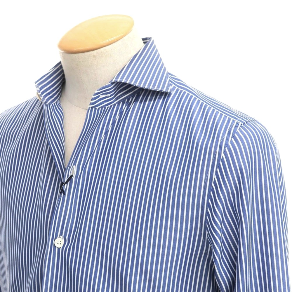 【中古】イタルスタイルITALSTYLEストライプワイドカラードレスシャツネイビーxホワイト【サイズ38/81】【NVY】【S/S/A/W】【状態ランクB】【メンズ】