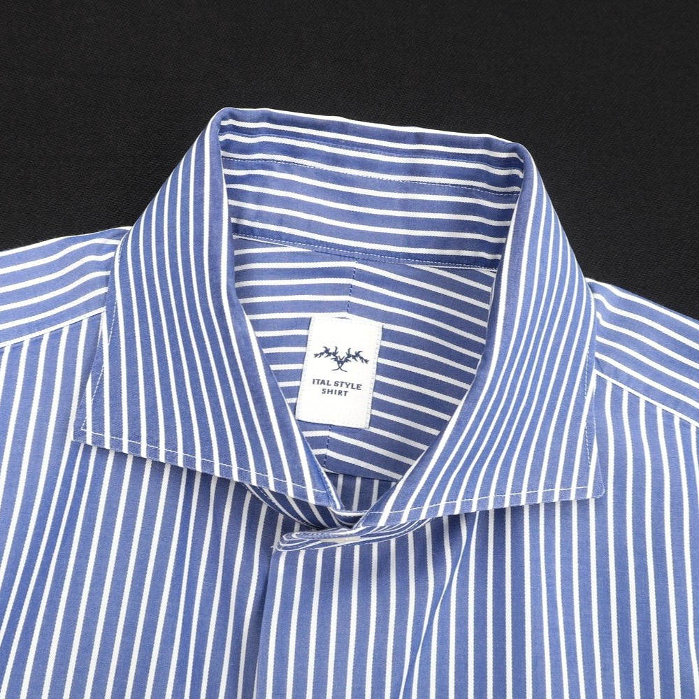 【中古】イタルスタイルITALSTYLEストライプワイドカラードレスシャツネイビーxホワイト【サイズ38/81】【NVY】【S/S/A/W】【状態ランクB】【メンズ】