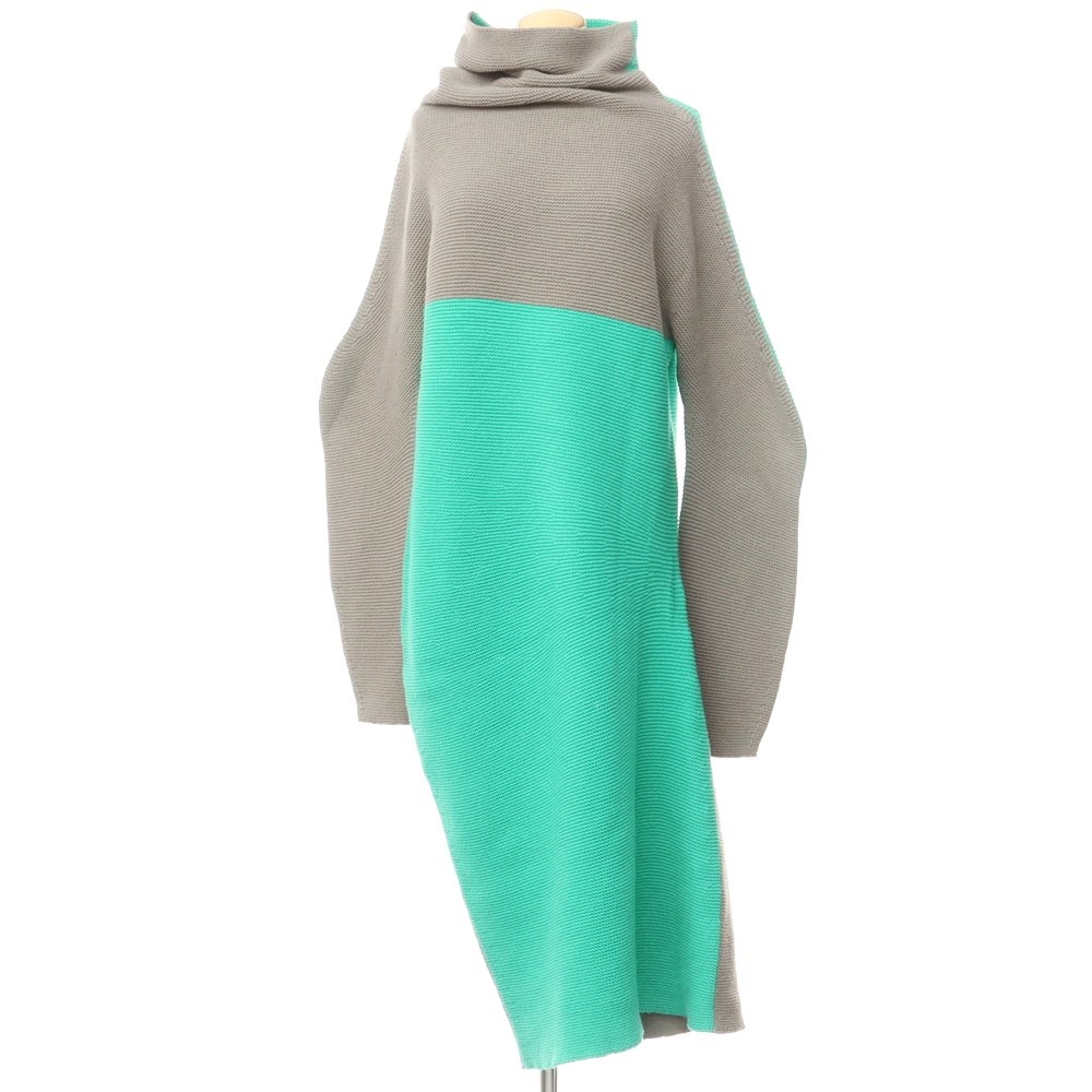 【中古】イッセイミヤケ ISSEY MIYAKE 2023年秋冬 ニット ロング ワンピース グリーンxグレー【サイズ記載なし(L位)】【GRN】【A/W】【状態ランクA】【レディース】【759779】[EPD]