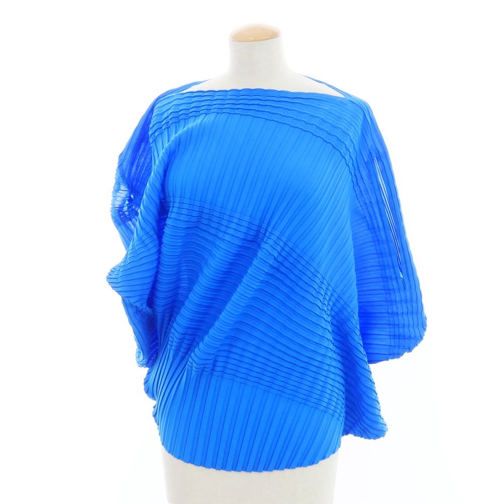 【中古】イッセイミヤケ ISSEY MIYAKE 2024年春夏 プリーツ加工ブラウスカットソー ブルー【サイズ表記なし（L位）】【BLU】【S/S】【状態ランクB】【レディース】【759369】[EPD]