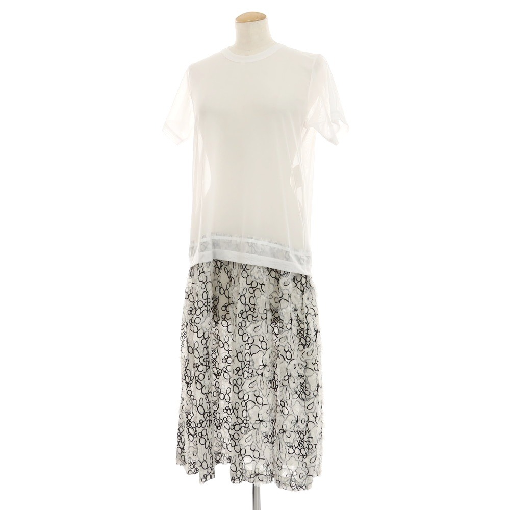 【中古】コムデギャルソン ガール COMME des GARCONS GIRL 2023年春夏 ナイロン メッシュ 半袖 ワンピース ホワイトxブラック【サイズM】【WHT】【S/S】【状態ランクA】【レディース】【749597】[DPD]