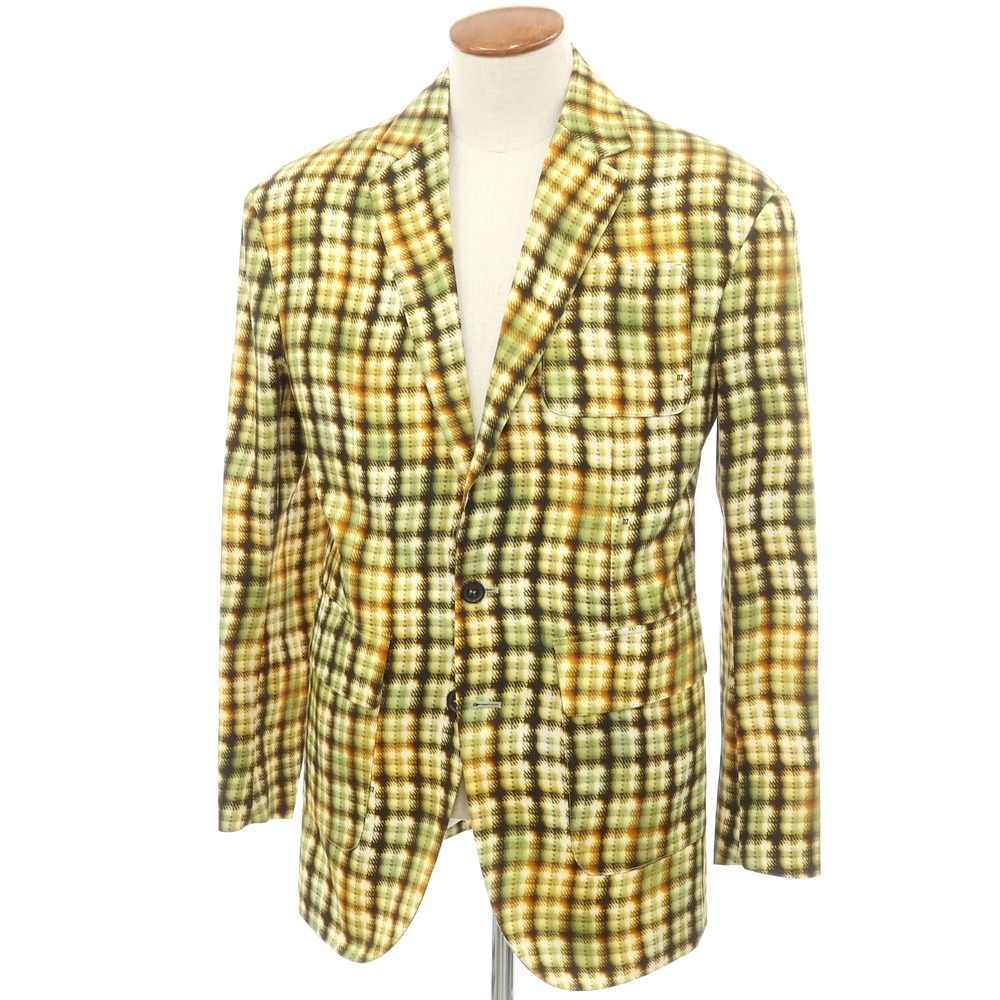 【新品】ディースクエアード DSQUARED2 コットン プリント テーラードジャケット イエローxグリーン【サイズ46】【YEL】【S/S】【状態ランクN】【メンズ】【749586】[DPD]
