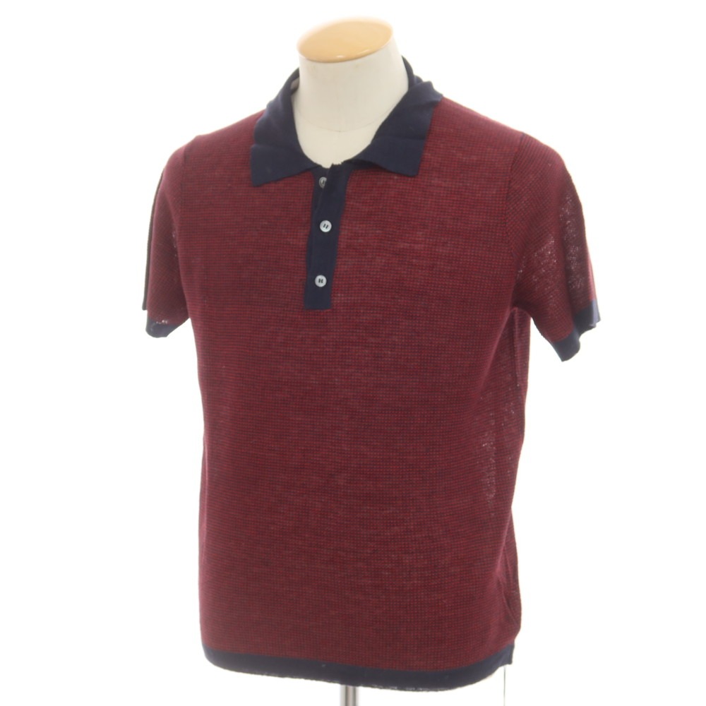 【新品】ザノーネ ZANONE リネン 半袖 ポロニット レッドxネイビー【サイズ44】【RED】【S/S】【状態ランクN】【メンズ】【749571】[DPD]