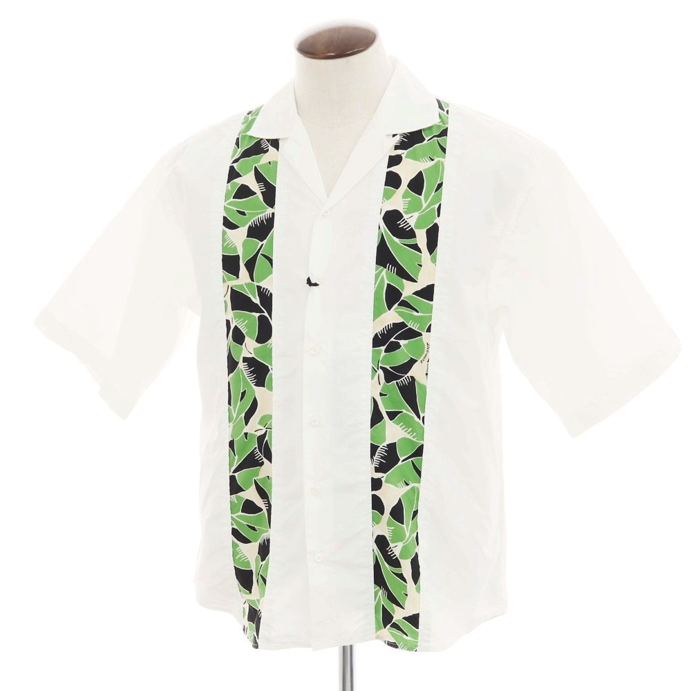 【新品】ディースクエアード DSQUARED2 コットンナイロン オープンカラー 半袖シャツ ホワイトxグリーン【サイズ48】【WHT】【S/S】【状態ランクN】【メンズ】【749497】[DPD]