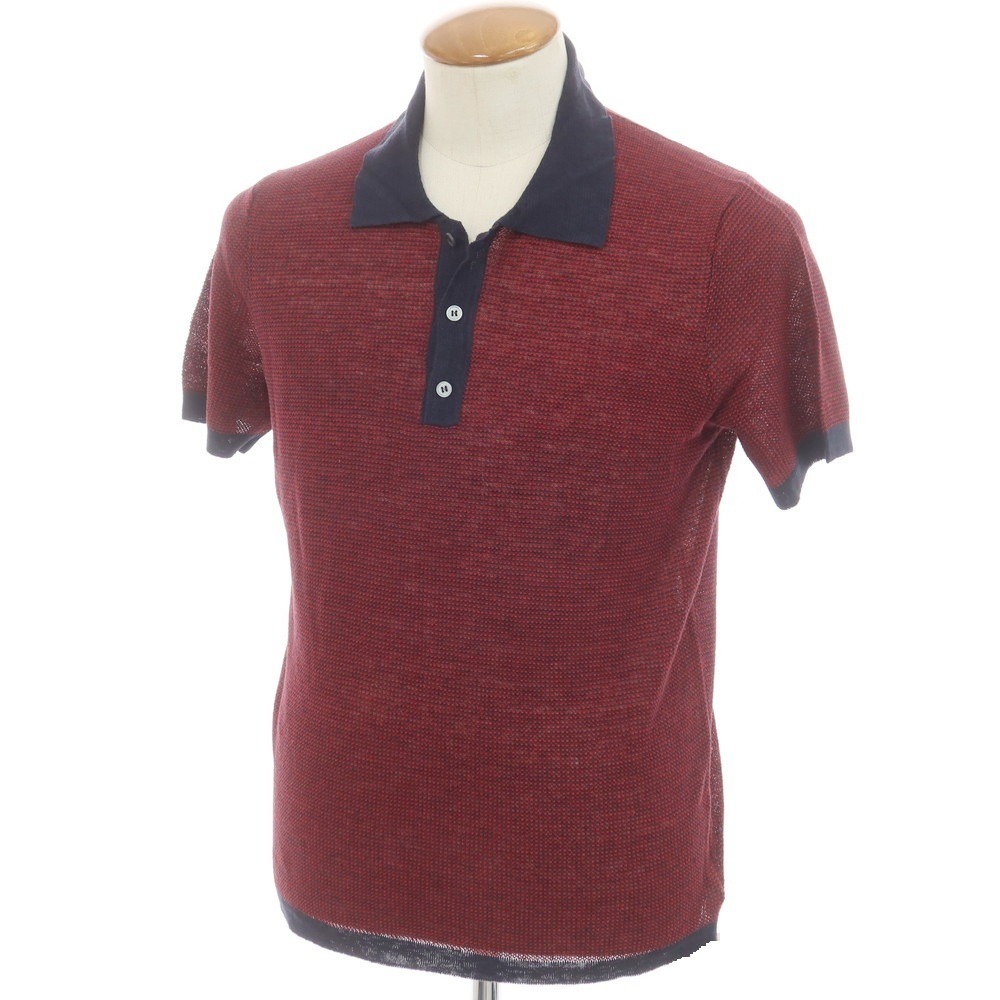 【新品】ザノーネ ZANONE リネン 半袖 ポロニット レッドxネイビー【サイズ46】【RED】【S/S】【状態ランクN】【メンズ】【749494】[DPD]