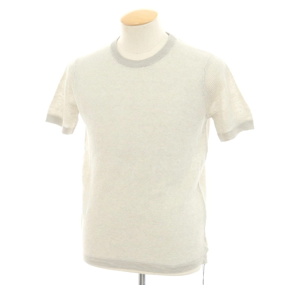 【新品】ザノーネ ZANONE リネン クルーネック 半袖 プルオーバーニット ライトグレーxホワイト【サイズ44】【GRY】【S/S】【状態ランクN】【メンズ】【749492】[DPD]