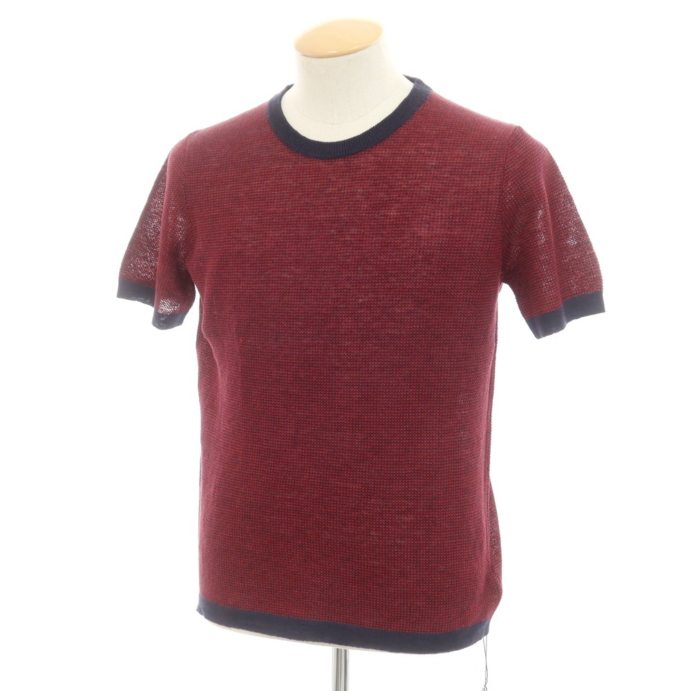 【新品】ザノーネ ZANONE リネン クルーネック 半袖 プルオーバーニット レッドxネイビー【サイズ44】【RED】【S/S】【状態ランクN】【メンズ】【749492】[DPD]