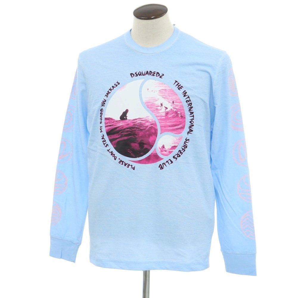 【新品アウトレット】ディースクエアード DSQUARED2 コットン クルーネック 長袖Ｔシャツ ライトブルー【サイズL】【BLU】【S/S/A/W】【状態ランクN-】【メンズ】【749491】[DPD]