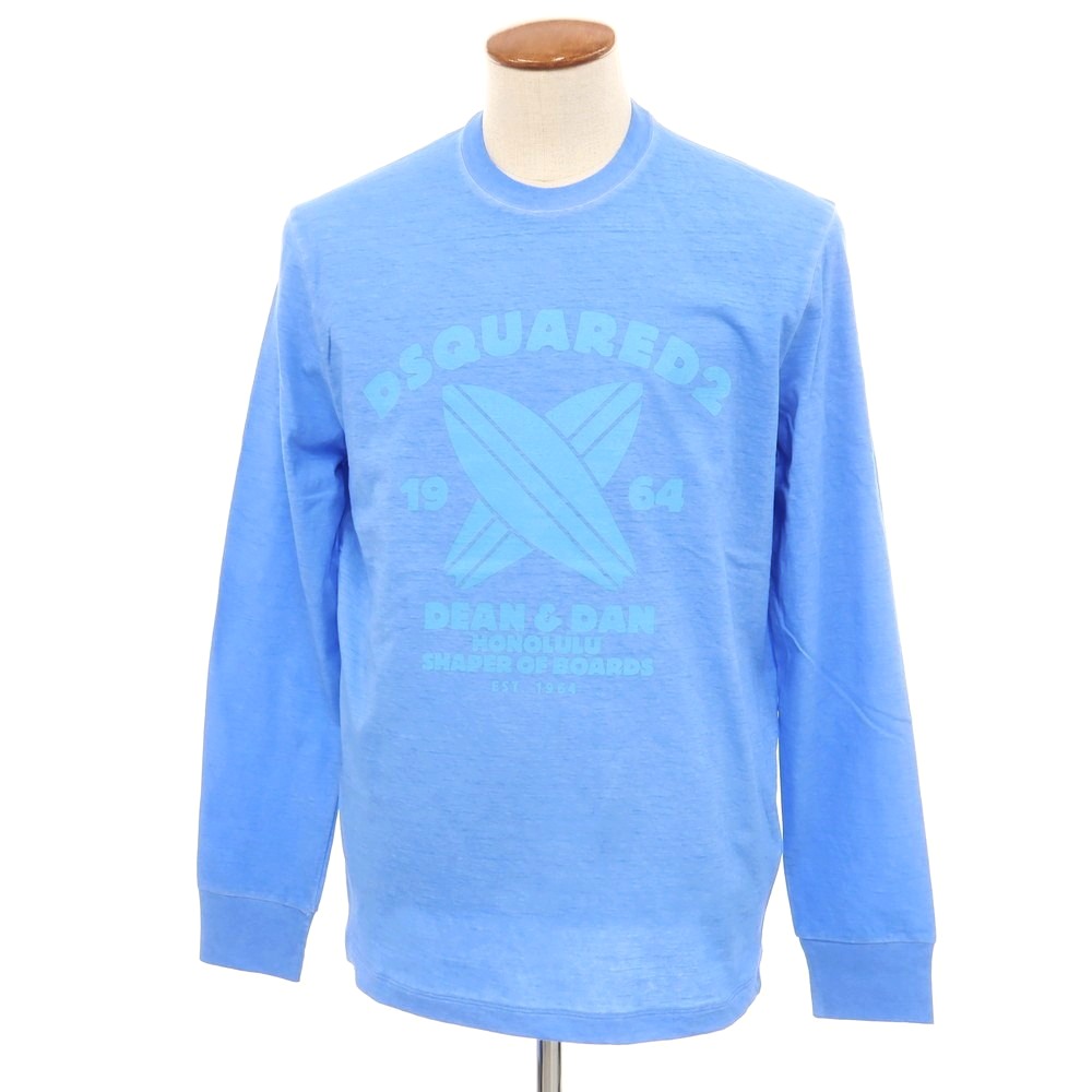 【新品】ディースクエアード DSQUARED2 綿織物 労働者の一団のど頚 長袖Ｔシャツ 青味【大きさM】【BLU】【S/S/A/W】【物質の状態位置づけるN】【メンズ】【749483】