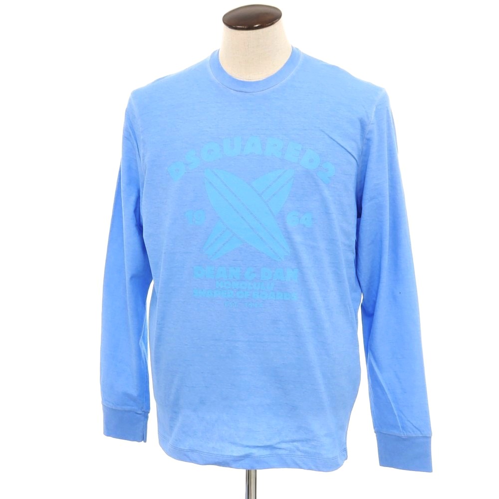 【新品】ディースクエアード DSQUARED2 コットン クルーネック 長袖Ｔシャツ ブルー【サイズL】【BLU】【S/S/A/W】【状態ランクN】【メンズ】【749483】[DPD]