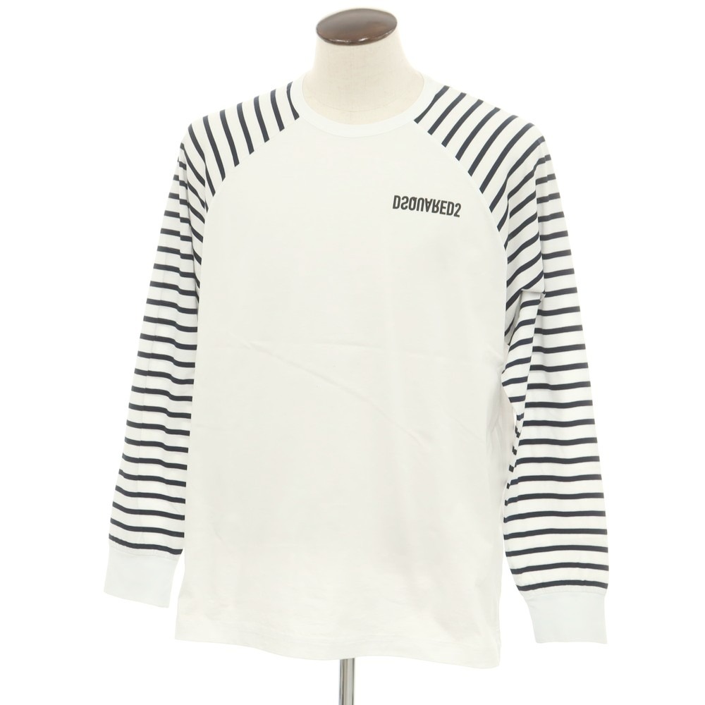 【SALE10%OFF/返品不可】【新品】ディースクエアード DSQUARED2 コットン クルーネック 長袖Ｔシャツ ホワイトxネイビー【サイズXL】【WHT】【S/S/A/W】【状態ランクN】【メンズ】【749482】[EPD]｜リタリオリブロ