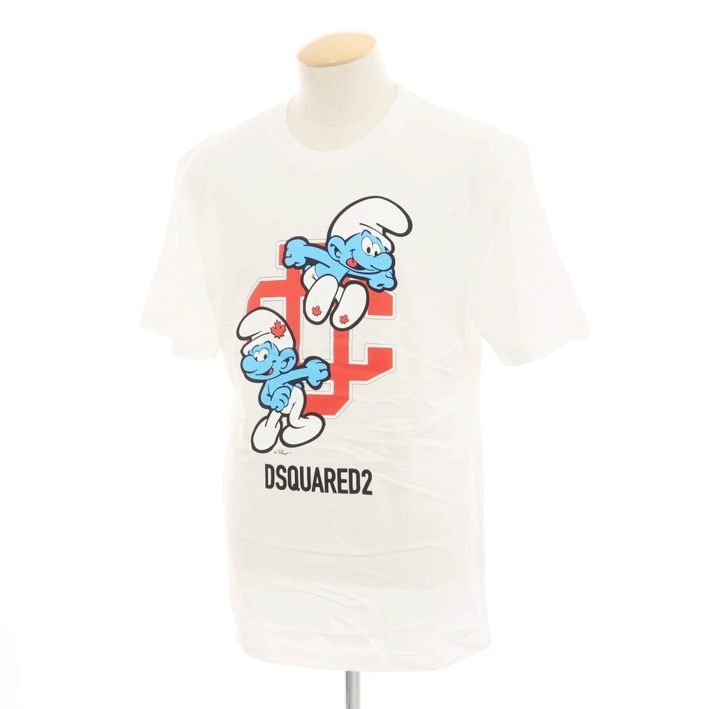 【新品アウトレット】ディースクエアード DSQUARED2 × THE SMURFS コットン クルーネック 半袖Ｔシャツ ホワイト【サイズS】【WHT】【S/S】【状態ランクN-】【メンズ】【749480】[CPD]