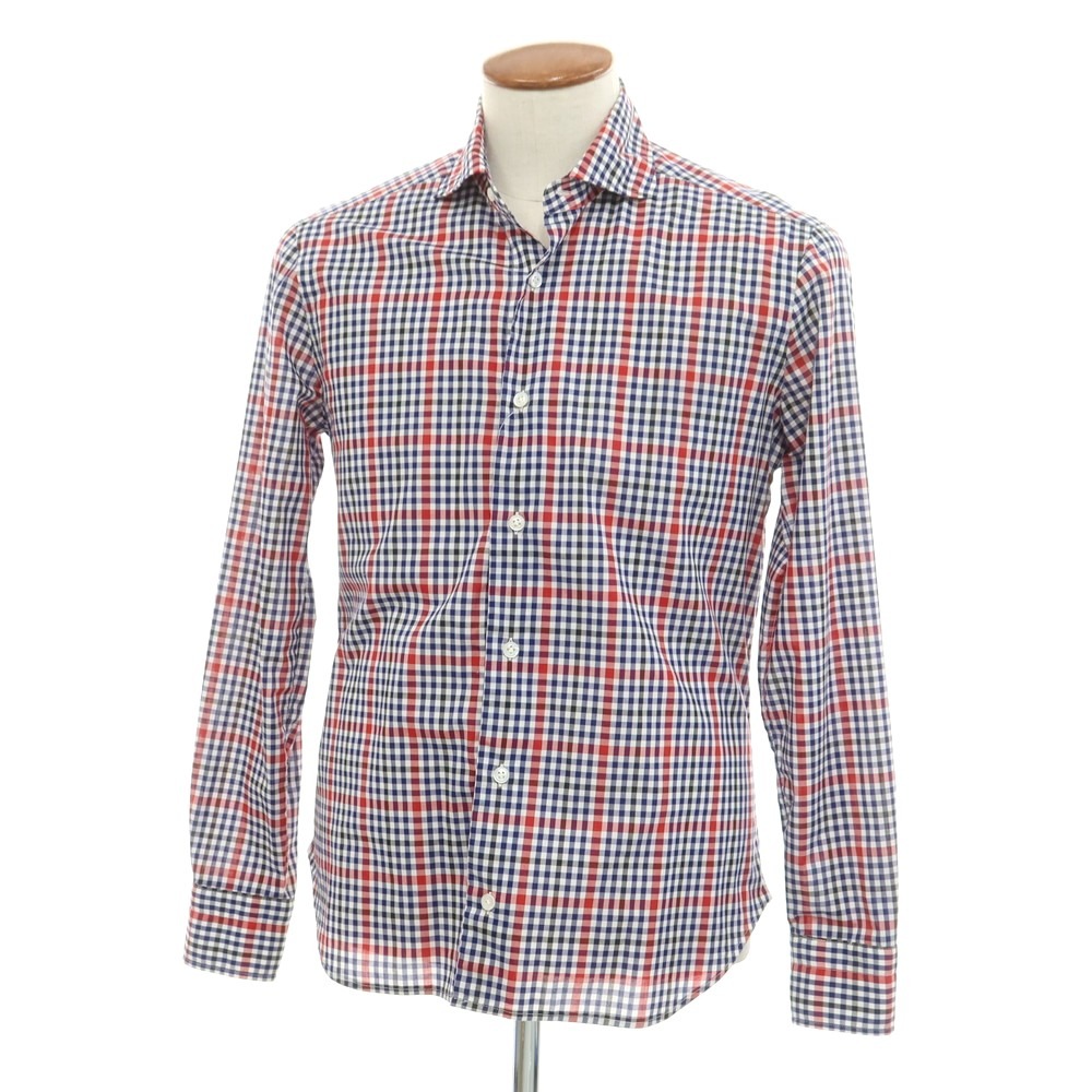 【中古】バルバ ダンディライフ BARBA DANDY LIFE コットン チェック シャツ ネイビーxレッド【サイズ39】【NVY】【S/S/A/W】【状態ランクB】【メンズ】【749477】[DPD]