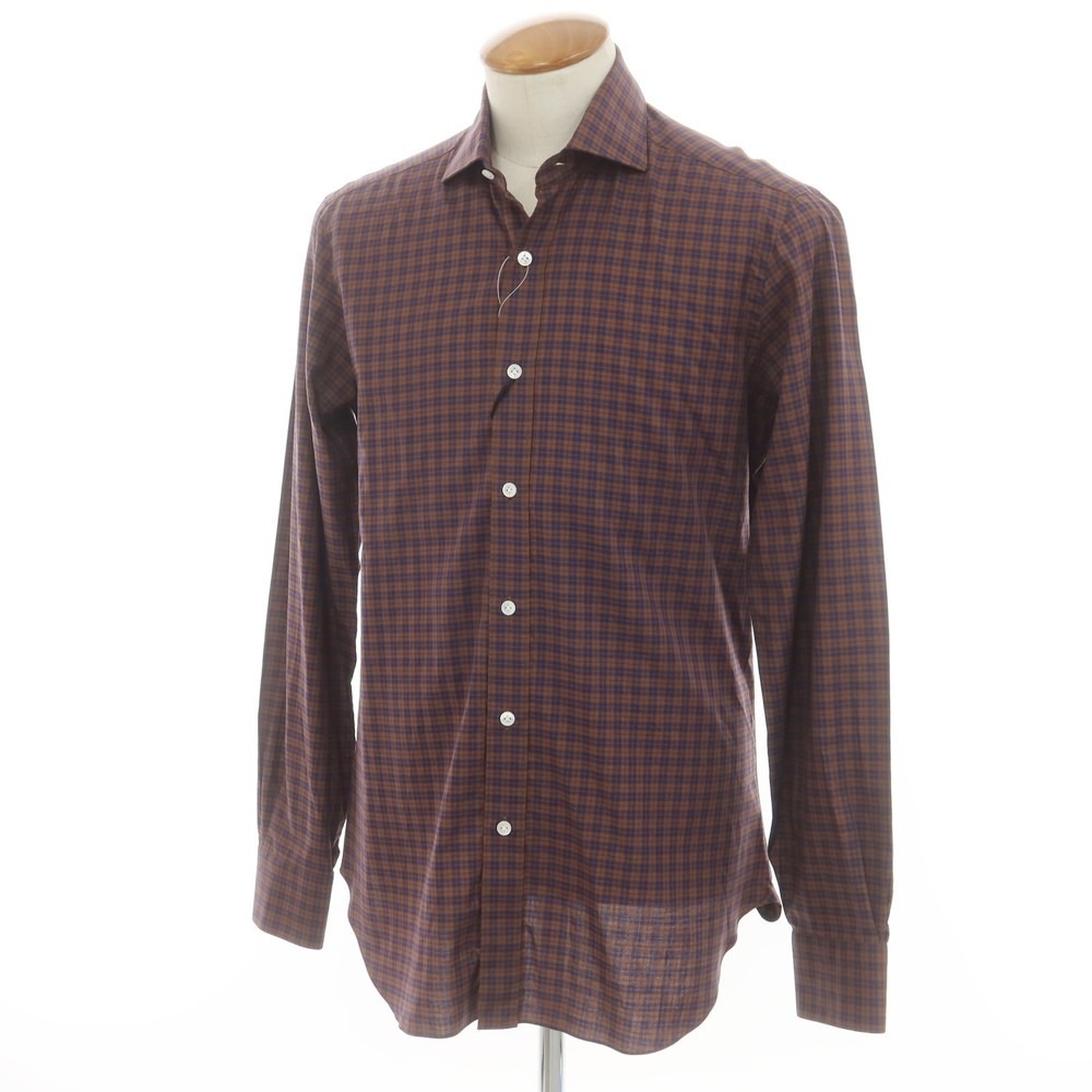 【新品】バルバ BARBA CULTO コットン チェック カジュアルシャツ ブラウンxネイビー【サイズ39】【BRW】【S/S/A/W】【状態ランクN】【メンズ】【749383】[CPD]