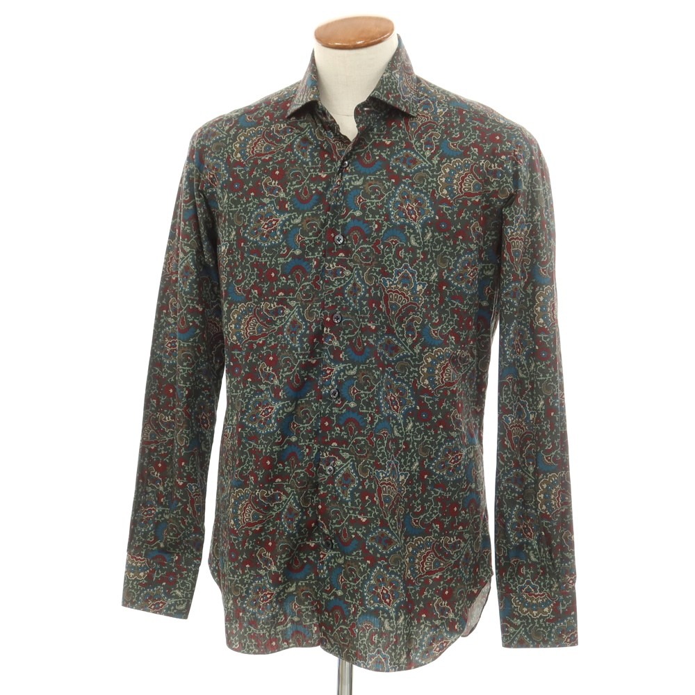 【新品】バルバ BARBA CULTO コットン ワイドカラー カジュアルシャツ ダークグリーンxボルドー【サイズ39】【GRN】【S/S/A/W】【状態ランクN】【メンズ】【749378】[DPD]｜リタリオリブロ