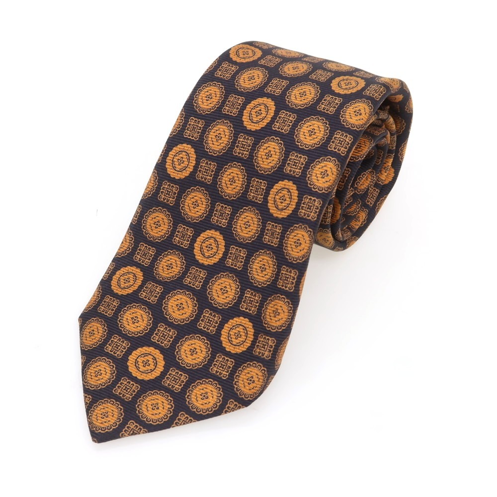 【中古】キートン Kiton クワトロピエゲ シルク 小紋柄ネクタイ ダークネイビーxオレンジ【NVY】【S/S/A/W】【状態ランクA】【メンズ】【749373】[CPD]