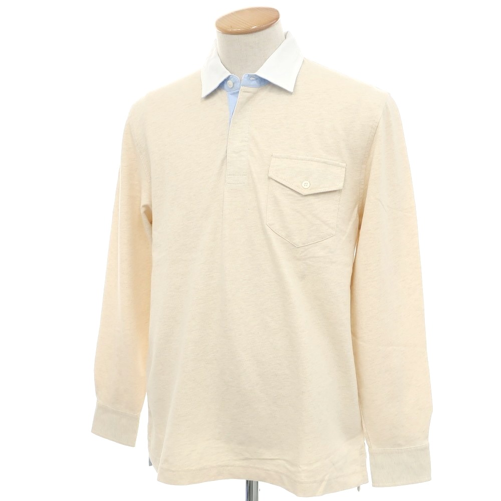 【中古】【未使用】ブルックスブラザーズ Brooks Brothers コットンリネン 長袖ポロシャツ ベージュxホワイト【サイズS】【BEI】【S/S】【状態ランクS】【メンズ】【749372】[CPD]