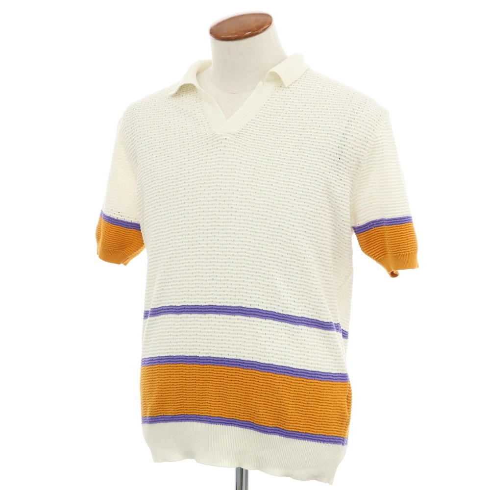 【新品】ガリア GALLIA リネンコットン スキッパー 半袖 ポロニット アイボリーxオレンジ【サイズ46】【WHT】【S/S】【状態ランクN】【メンズ】【749291】[APD]