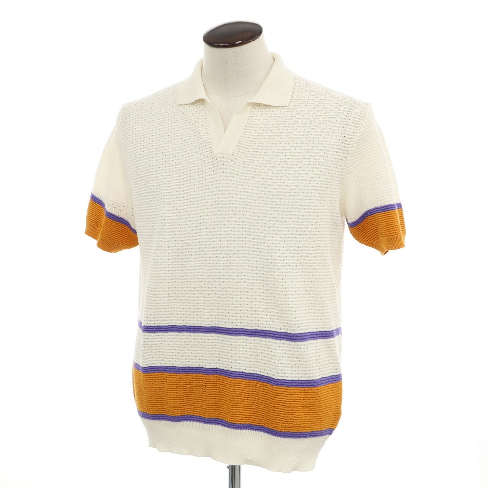 【新品】ガリア GALLIA リネンコットン スキッパー 半袖 ポロニット アイボリーxオレンジ【サイズ50】【WHT】【S/S】【状態ランクN】【メンズ】【749291】[APD]