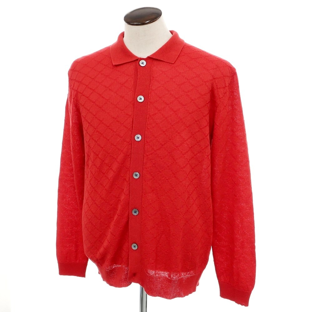 【新品】ガリア GALLIA ハイゲージ コットンリネン ニット 襟付き カーディガン レッド【サイズ50】【RED】【S/S】【状態ランクN】【メンズ】【749291】[APD]