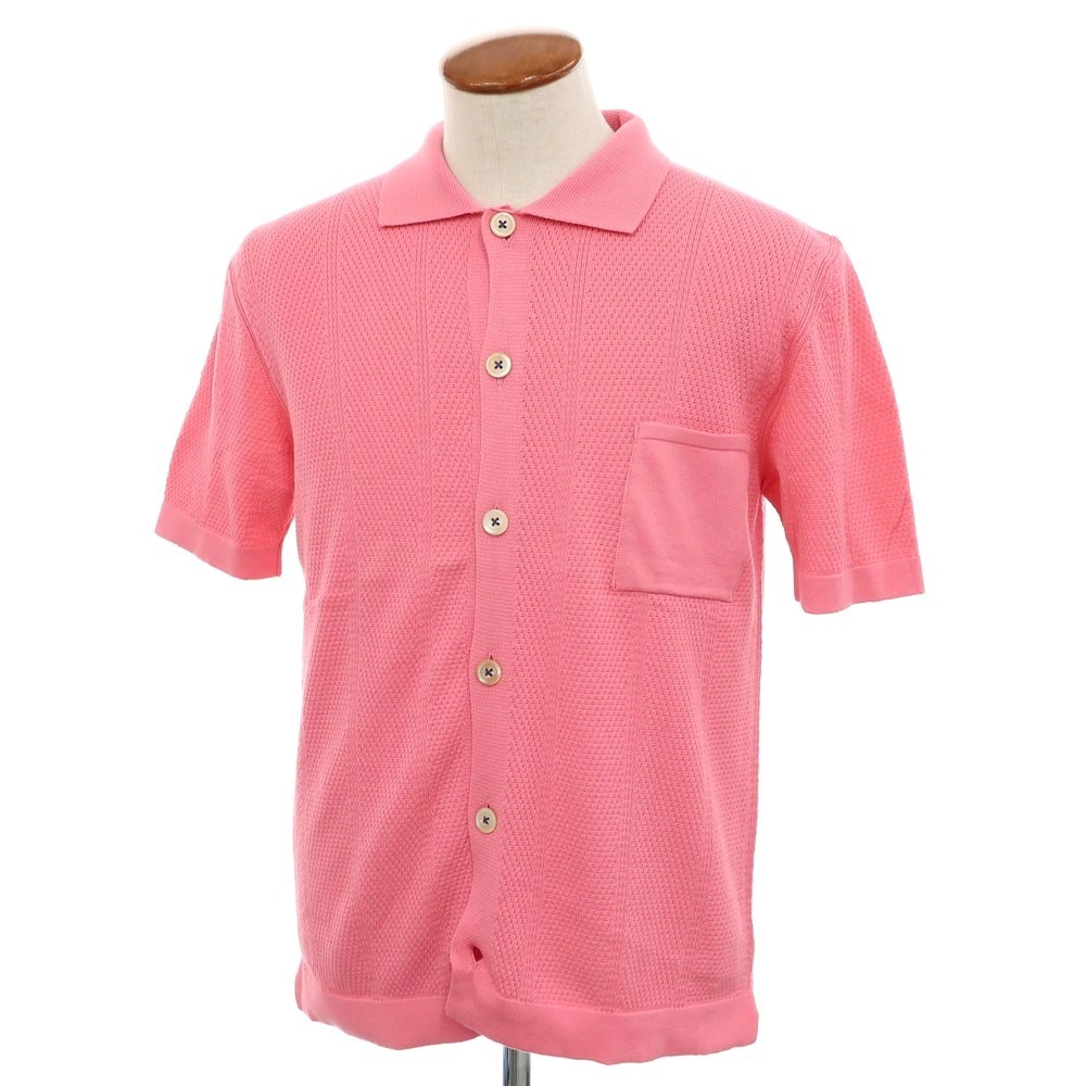 【新品】ガリア GALLIA コットン ニット シャツ型 半袖 カーディガン ピンク【サイズ48】【PNK】【S/S】【状態ランクN】【メンズ】【749290】[BPD]