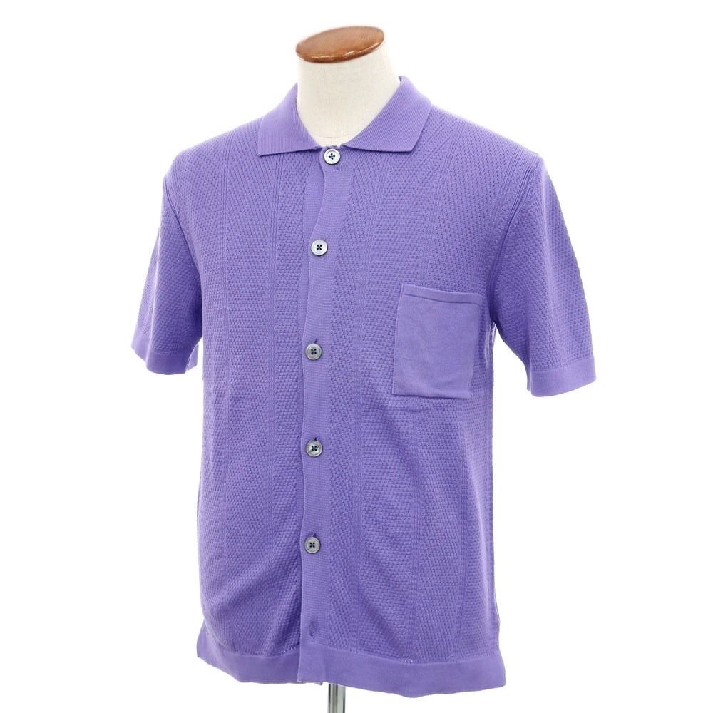 【新品】ガリア GALLIA コットン ニット シャツ型 半袖 カーディガン パープル【サイズ48】【PUP】【S/S】【状態ランクN】【メンズ】【749290】[BPD]