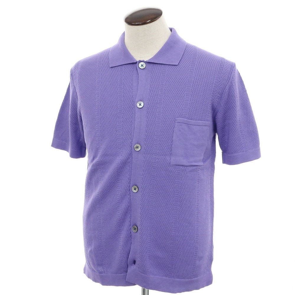 【新品】ガリア GALLIA コットン ニット シャツ型 半袖 カーディガン パープル【サイズ50】【PUP】【S/S】【状態ランクN】【メンズ】【749290】[BPD]