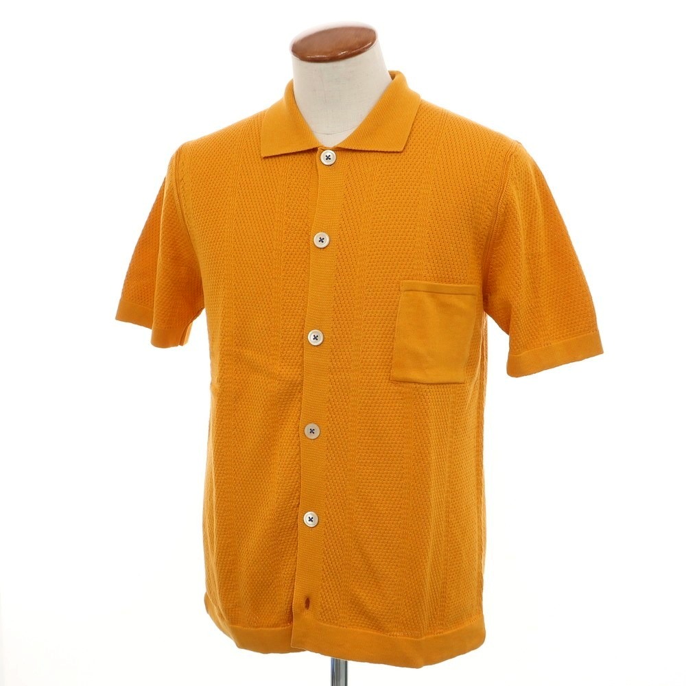 【新品】ガリア GALLIA コットン ニット シャツ型 半袖 カーディガン オレンジ【サイズ48】【ORG】【S/S】【状態ランクN】【メンズ】【749289】[BPD]