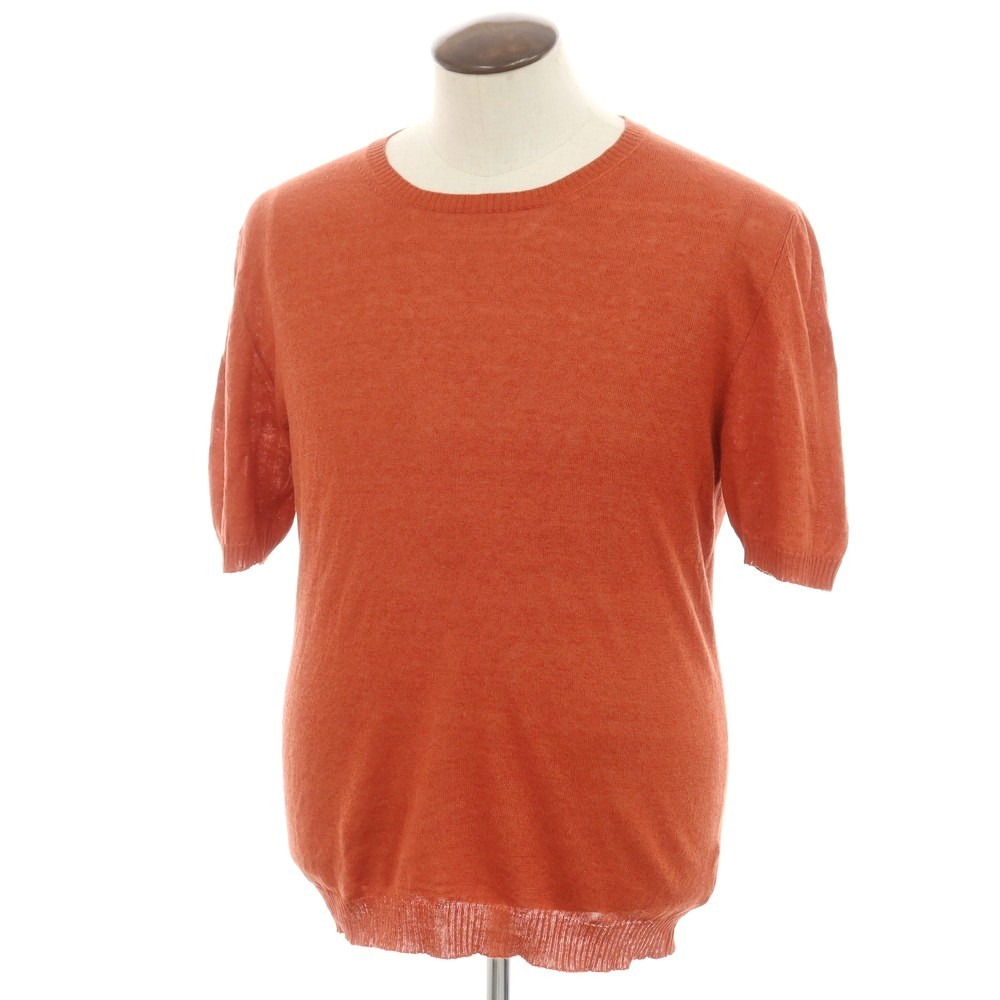 【中古】セッテフィーリ カシミア Settefili Cashmere ハイゲージ リネンコットン クルーネック 半袖 プルオーバーニット テラコッタオレンジ【サイズ52/L】【ORG】【S/S】【状態ランクB】【メンズ】【749286】[BPD]