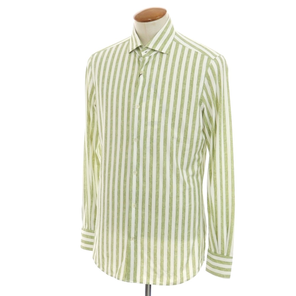 【新品】グランシャツ Glanshirt ストレッチ ナイロン カジュアルシャツ グリーンxホワイト【サイズ39】【GRN】【S/S】【状態ランクN】【メンズ】【749283】[APD]