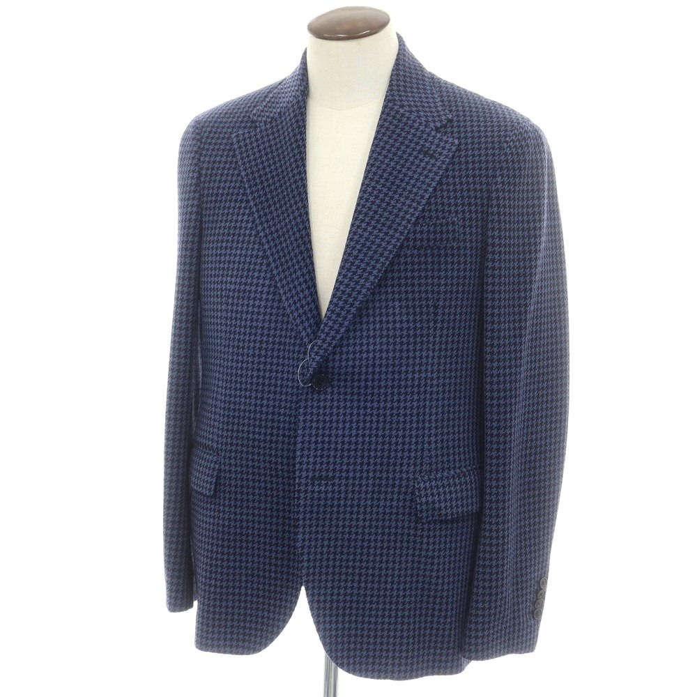 【中古】ラルディーニ LARDINI ストレッチウールナイロン ハウンドトゥース テーラードジャケット ブルーxダークネイビー【サイズ52】【S/S】【状態ランクD】【メンズ】[CPD]