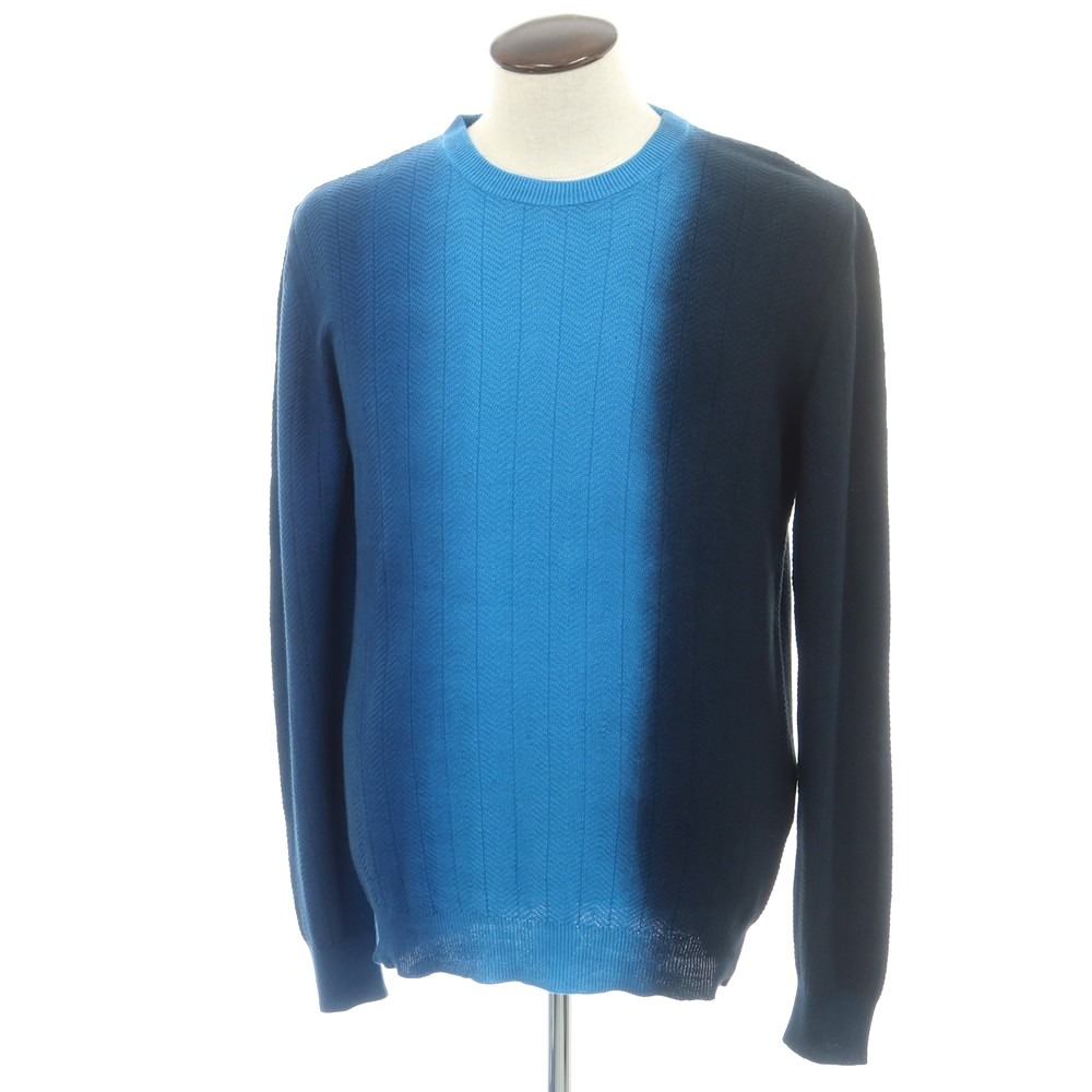 【中古】ヤコブコーエン JACOB COHEN リネンコットン クルーネック プルオーバーニット ブルー系xネイビー【サイズL】【S/S】【状態ランクB】【メンズ】[BPD]