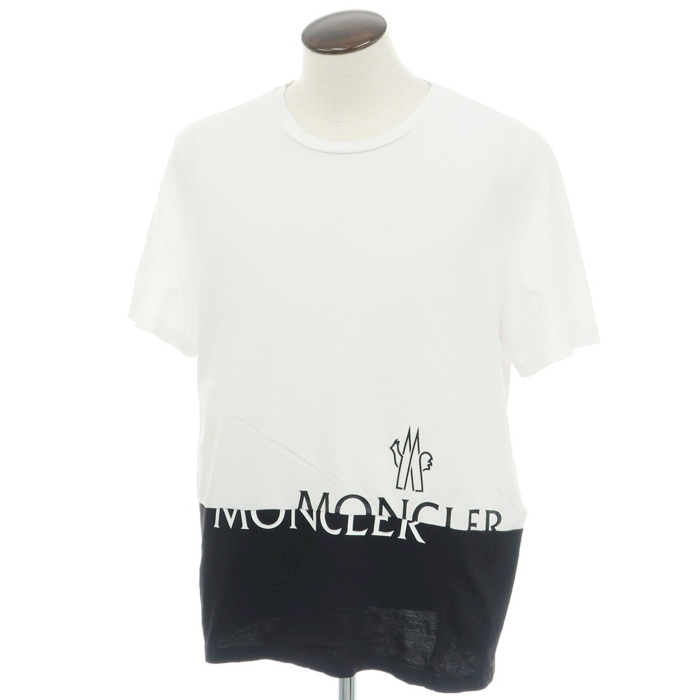 【中古】モンクレール MONCLER コットン クルーネック 半袖Ｔシャツ ホワイトxブラック【サイズL】【S/S】【状態ランクB】【メンズ】[BPD]