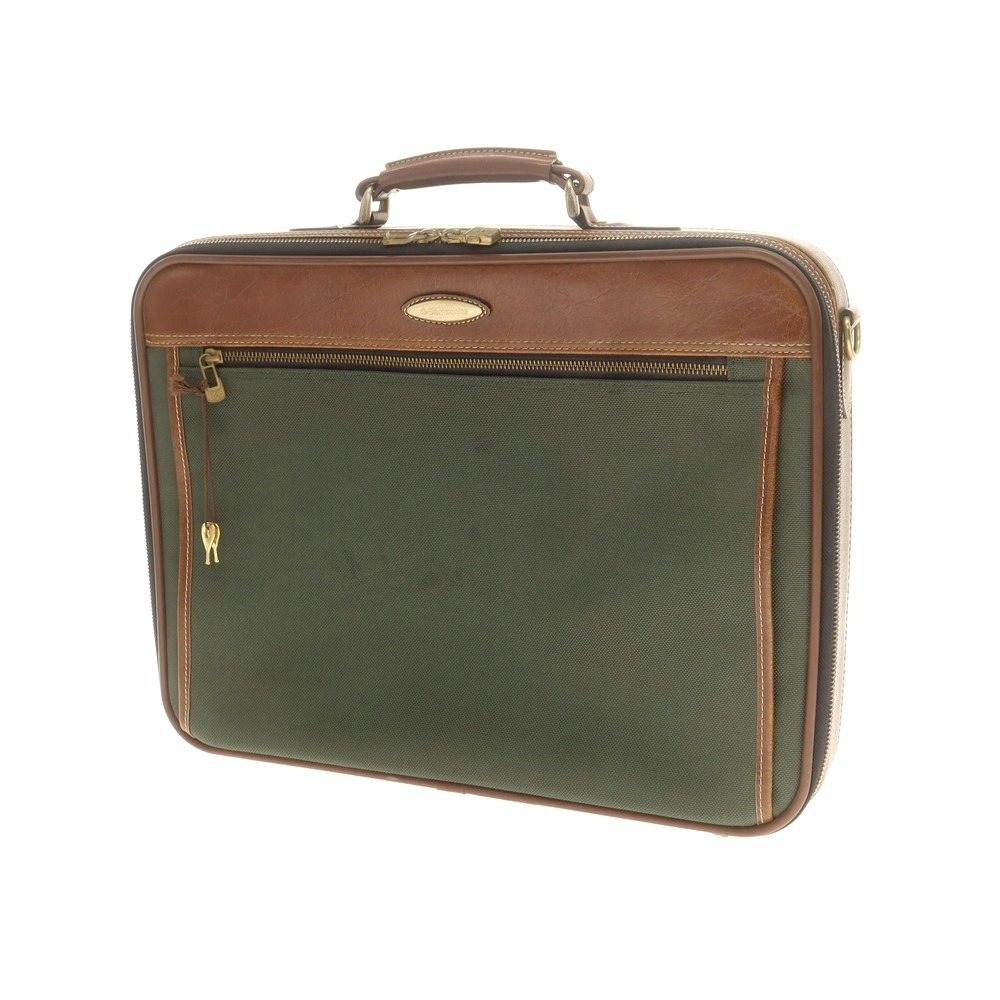 【中古】サムソナイト Samsonite ナイロン レザー ブリーフケース グリーンxブラウン【W41xH31xD8】【S/S/A/W】【状態ランクC】【メンズ】[CPD]