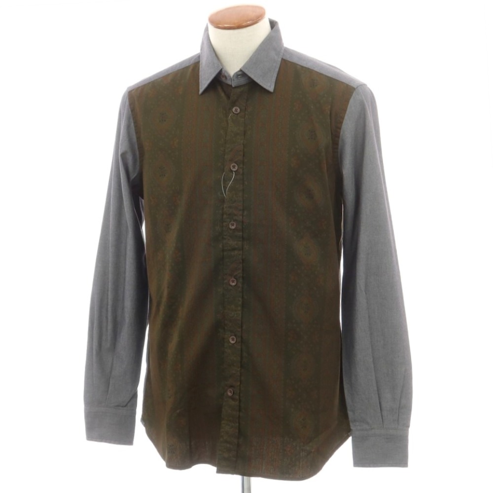 【新品逃げ口】グランシャツ Glanshirt 綿織物  心地好いプルオーバー 薄墨色xうす暗いオリーブ【大きさ40】【S/S/A/W】【物質の状態序列付けるN-】【メンズ】