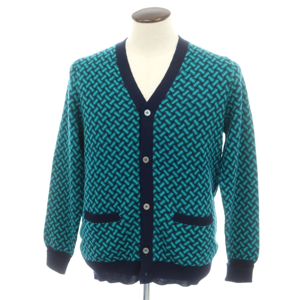 【新品】ドルモア DRUMOHR カシミヤ ビスコッティ柄 カーディガン ネイビーxブルーグリーン【サイズ50】【A/W】【状態ランクN】【メンズ】[EPD]