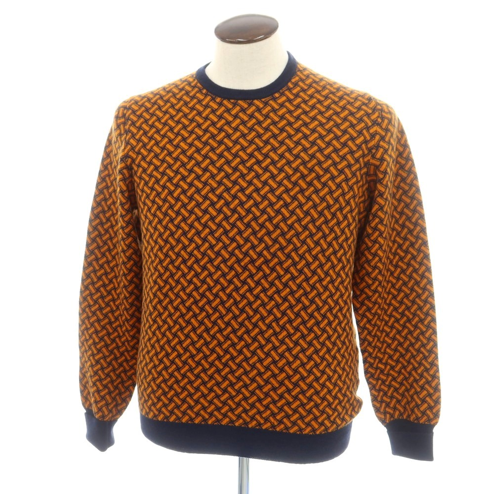 【新品】ドルモア DRUMOHR カシミヤ ビスコッティ柄 クルーネック プルオーバーニット ネイビーxオレンジ【サイズ50】【A/W】【状態ランクN】【メンズ】[EPD]