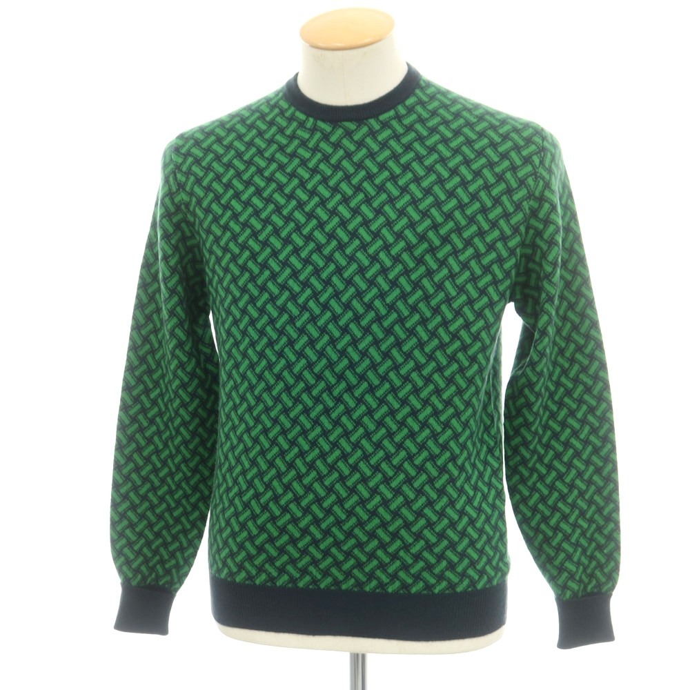 【新品】ドルモア DRUMOHR カシミヤ ビスコッティ柄 クルーネック プルオーバーニット ネイビーxグリーン【サイズ44】【A/W】【状態ランクN】【メンズ】[EPD]