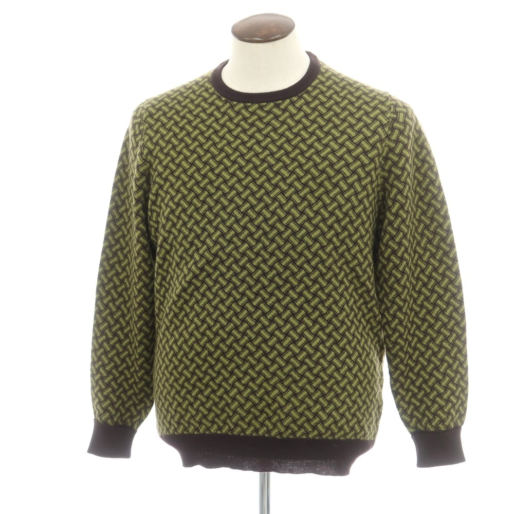 【新品】ドルモア DRUMOHR カシミヤ ビスコッティ柄 クルーネック プルオーバーニット ダークブラウンxライトオリーブ【サイズ52】【A/W】【状態ランクN】【メンズ】[EPD]