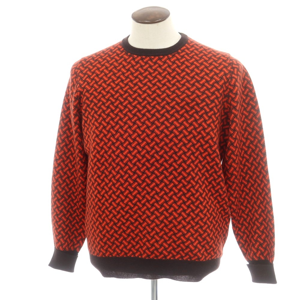 【新品】ドルモア DRUMOHR カシミヤ ビスコッティ柄 クルーネック プルオーバーニット ダークブラウンxオレンジレッド【サイズ52】【A/W】【状態ランクN】【メンズ】[EPD]