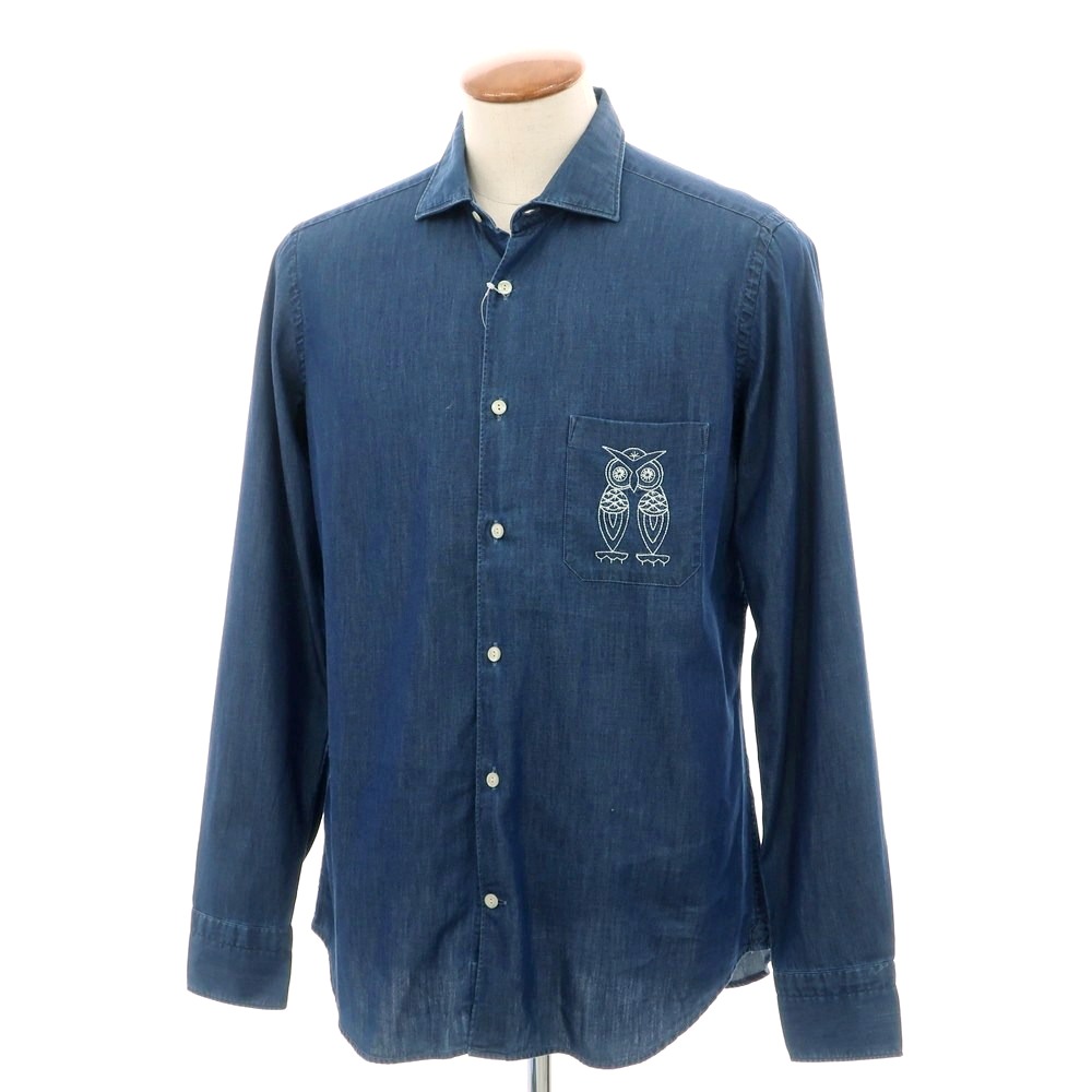 【新品】ティントリア マッティ TINTORIA MATTEI コットン ダンガリーワイドカラー カジュアルシャツ ネイビー【サイズ40】【S/S/A/W】【状態ランクN】【メンズ】[BPD]