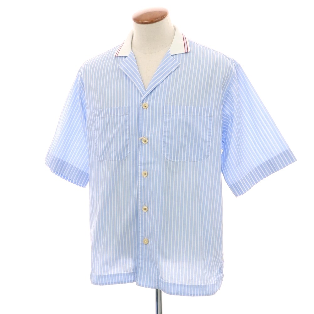 【新品】ティントリア マッティ TINTORIA MATTEI コットン ストライプ オープンカラー 半袖シャツ ライトブルーxホワイト【サイズM】【S/S】【状態ランクN】【メンズ】[APD]