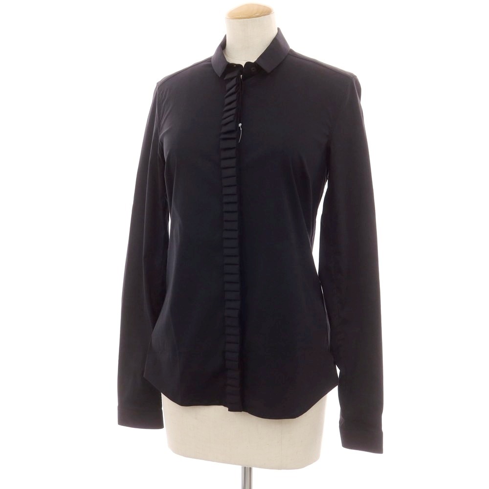 【中古】プラダスポーツ PRADA SPORTS ストレッチ コットンナイロン ショートカラー カジュアルシャツ ブラック【サイズ42】【S/S/A/W】【状態ランクB】【レディース】[BPD]
