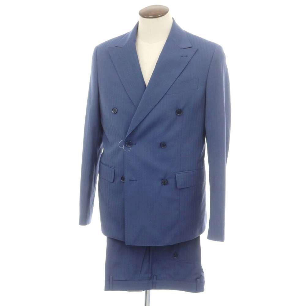 【SALE10%OFF/返品不可】【中古】ハーマンアンドサンズ HERMAN \u0026 SONS ポリエステル人絹 ダブル背広 青碧【大きさ52 Drop7】【S/S】【物質の状態位置づけるA】【メンズ】[BPD]