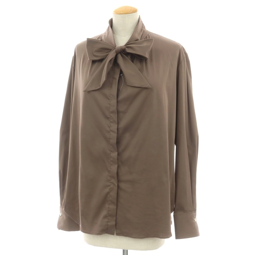 【新品アウトレット】バグッタ Bagutta ストレッチ コットンナイロン ボウタイシャツ ブラウン【サイズM】【S/S】【状態ランクN-】【レディース】[APD]