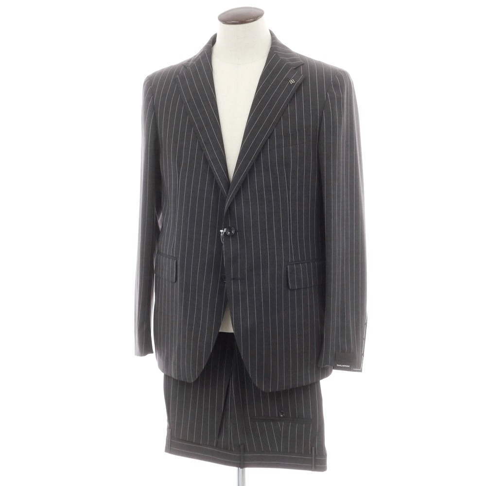 【新品】タリアトーレ TAGLIATORE ウール ストライプ 2つボタンスーツ ダークグレーxホワイト【サイズ52】【S/S】【状態ランクN】【メンズ】[APD]
